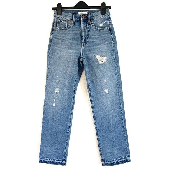 MADEWELL Women’s Classic Straight Jeans High Rise Destructed Edition - Picture 2 of 12